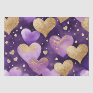 Watercolor Purple and Gold Ink Valentines Hearts Tissue Paper