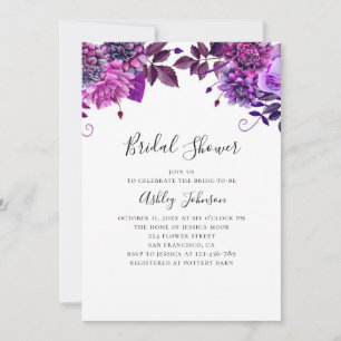 Watercolor purple and lilac floral bridal shower invitation