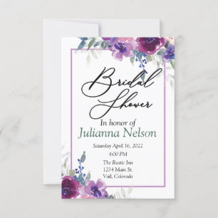 Watercolor purple and mauve floral  invitation
