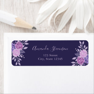 Watercolor purple and pink floral pattern return address label