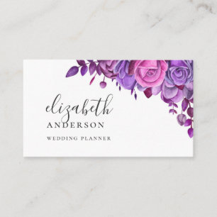 Watercolor purple and pink floral professional business card