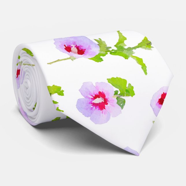 Watercolor Purple And Red Flowers Tie (Rolled)