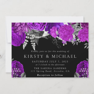 Watercolor Purple and Silver Roses Wedding Invitation