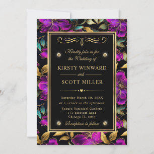 Watercolor Purple and Teal Flowers Wedding Invitation