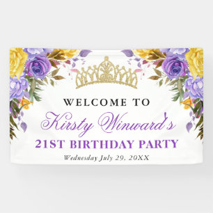 Watercolor Purple and Yellow Flowers Birthday Banner