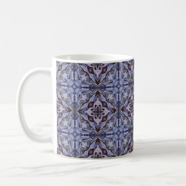 Watercolor Purple Azulejo Spanish Tile  Coffee Mug (Left)