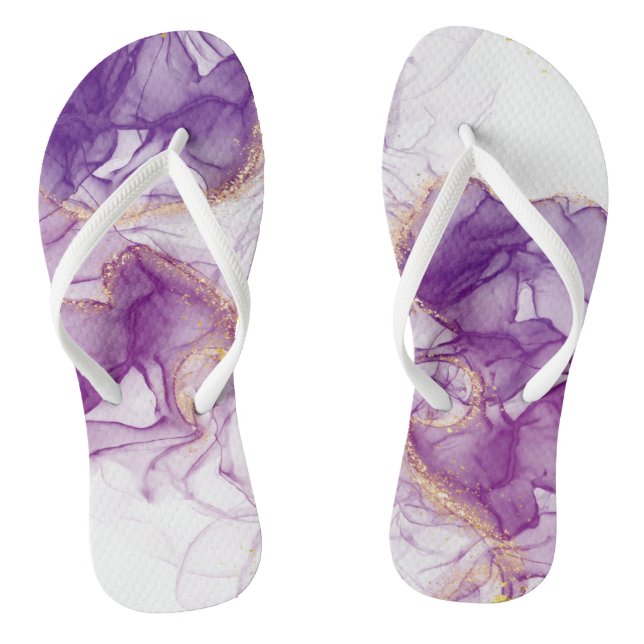 Watercolor Purple Background with Golden Foils Thongs (Footbed)