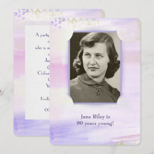 watercolor purple birthday party photo frame invitation