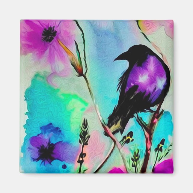 Watercolor Purple & Black Bird Magnet (Front)