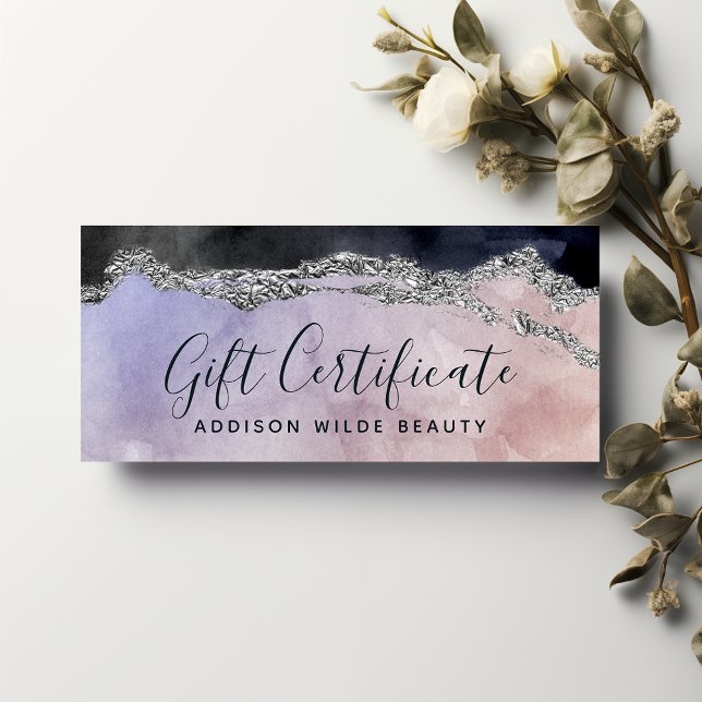 Watercolor Purple Black Silver Gift Certificate (Creator Uploaded)