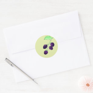 Watercolor Purple Blackberry Botanical Classic Round Sticker