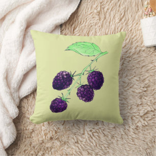 Watercolor Purple Blackberry Botanical Cushion