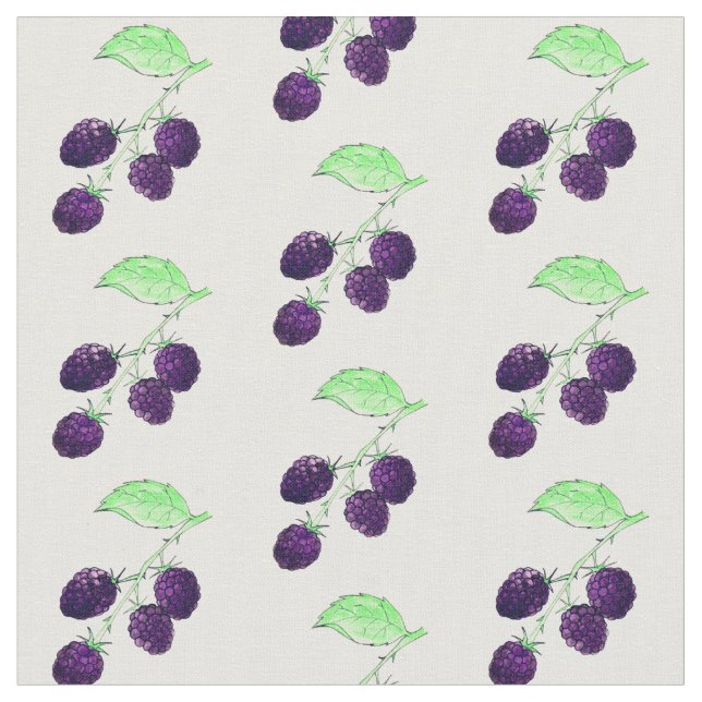 Watercolor Purple Blackberry Botanical Fabric (Close Up)