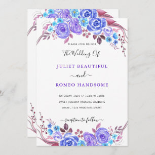 Watercolor Purple Blue Floral Wedding Invitation