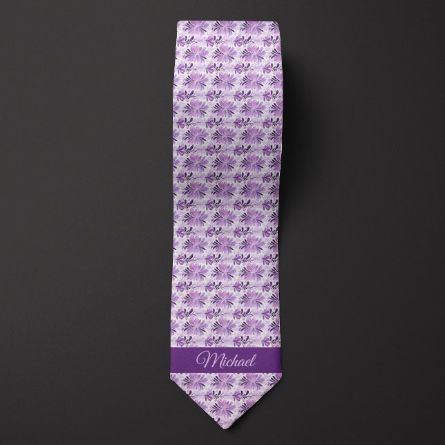 Watercolor Purple Botanical Monogram Tie (Creator Uploaded)
