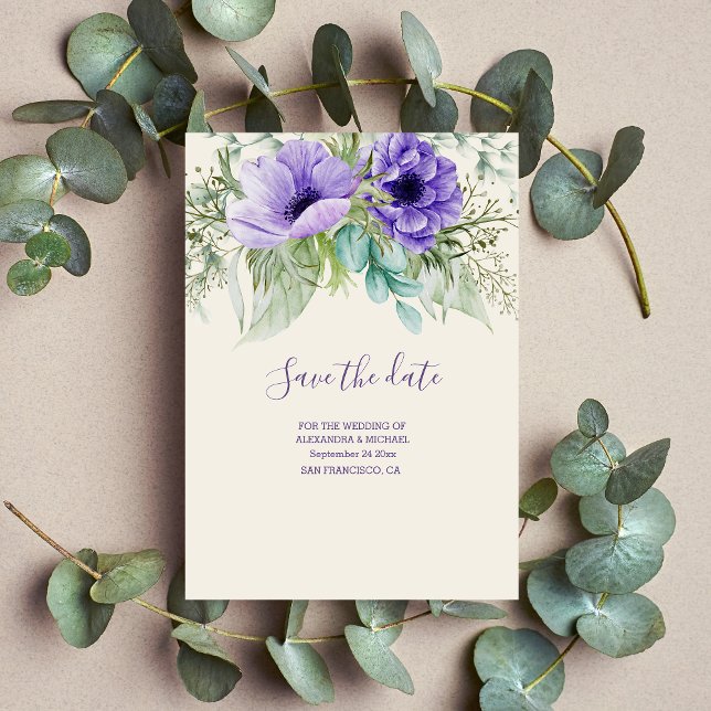Watercolor Purple Botanical Wedding Save The Date (Creator Uploaded)