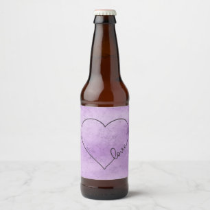 Watercolor Purple Bridal Shower Wedding Heart Love Beer Bottle Label