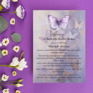 Watercolor Purple Butterfly Bridal Shower  Invitation