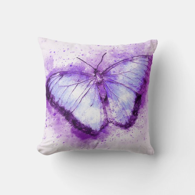 Watercolor Purple Butterfly Cushion (Front)