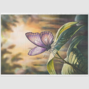 Watercolor Purple Butterfly on a Leaf Decoupage Tissue Paper