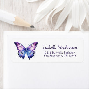 Watercolor Purple Butterfly Return Address Return Address Label