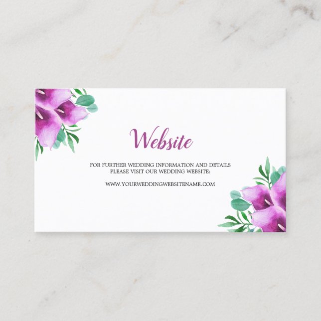 Watercolor Purple Calla Lily Wedding Website Card (Front)