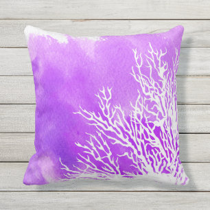 Watercolor purple coral reef modern beach summer outdoor cushion