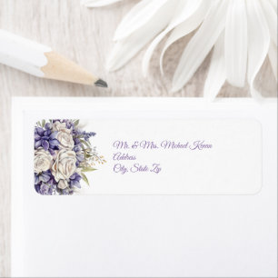 Watercolor Purple Cream Floral Wedding Return Address Label
