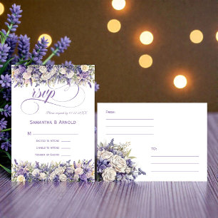 Watercolor Purple Cream Floral Wedding RSVP Invitation