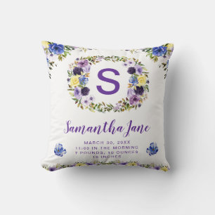 Watercolor Purple & Cream Flowers Wreath Baby Cushion