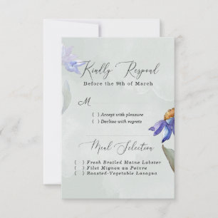 Watercolor Purple Daisy Rustic Sage Green Wedding RSVP Card