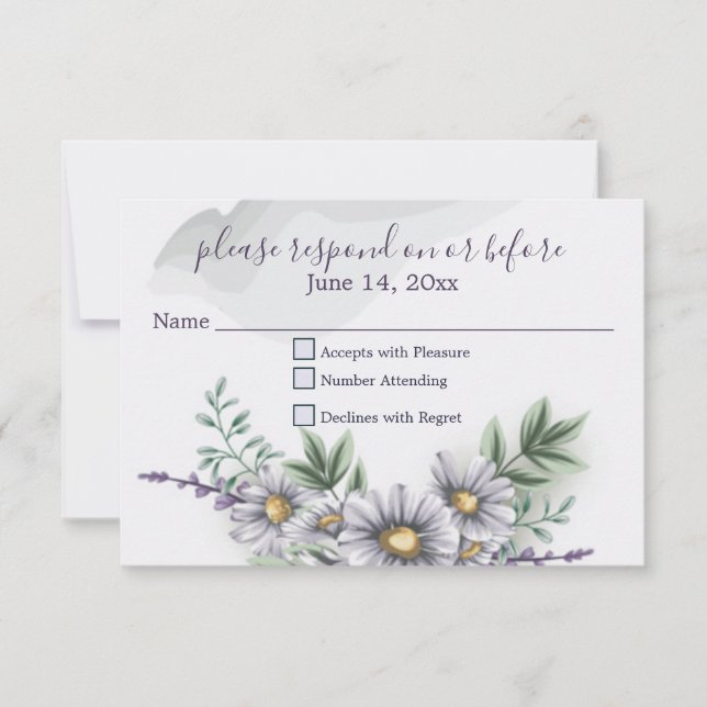 Watercolor Purple Daisy Wedding RSVP Card (Front)