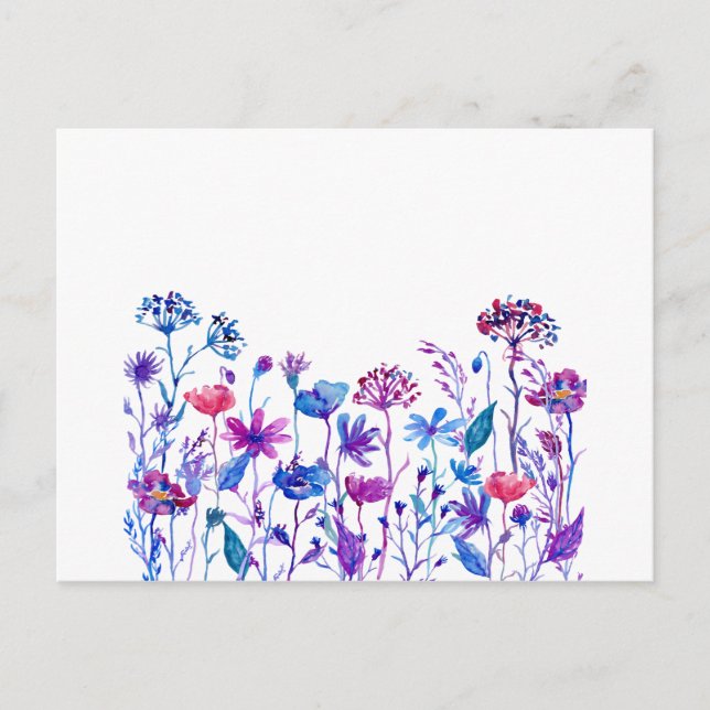 Watercolor Purple Field Flowers Postcard (Front)