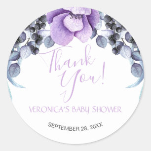 Watercolor Purple Floral Baby Shower Thank You Classic Round Sticker