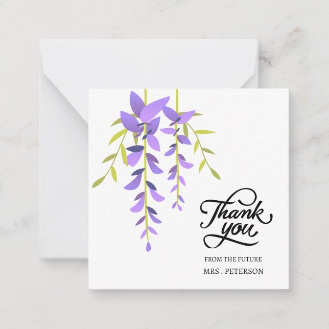 Watercolor Purple Floral Bridal Shower Thank You Card (Front)