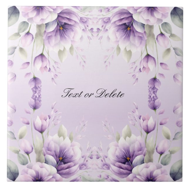 Watercolor Purple Floral Ceramic Tile (Front)