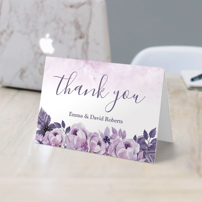 Watercolor Purple Floral Elegant Wedding Thank You (Creator Uploaded)