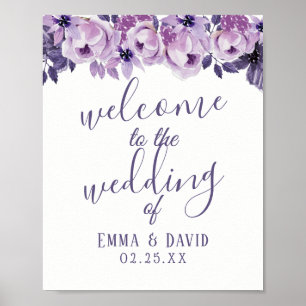 Watercolor Purple Floral Elegant Wedding Welcome Poster