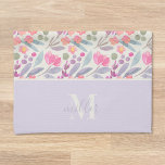 Watercolor Purple Floral Family Name Monogram Tea Towel<br><div class="desc">Custom-designed kitchen hand towel featuring personalised calligraphy family name and monogram with an elegant purple/lilac watercolor floral pattern.</div>