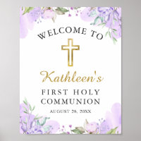 Watercolor Purple Floral First Communion Welcome