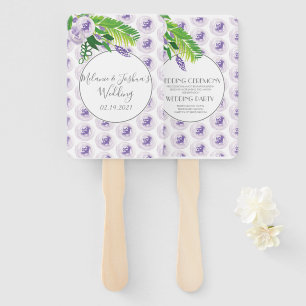 Watercolor Purple Floral Poppie Rose Wedding Round Hand Fan