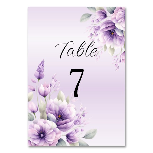 Watercolor Purple Floral Table Number (Front)
