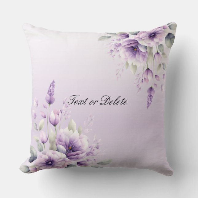 Watercolor Purple Floral Throw Pillow (Front)