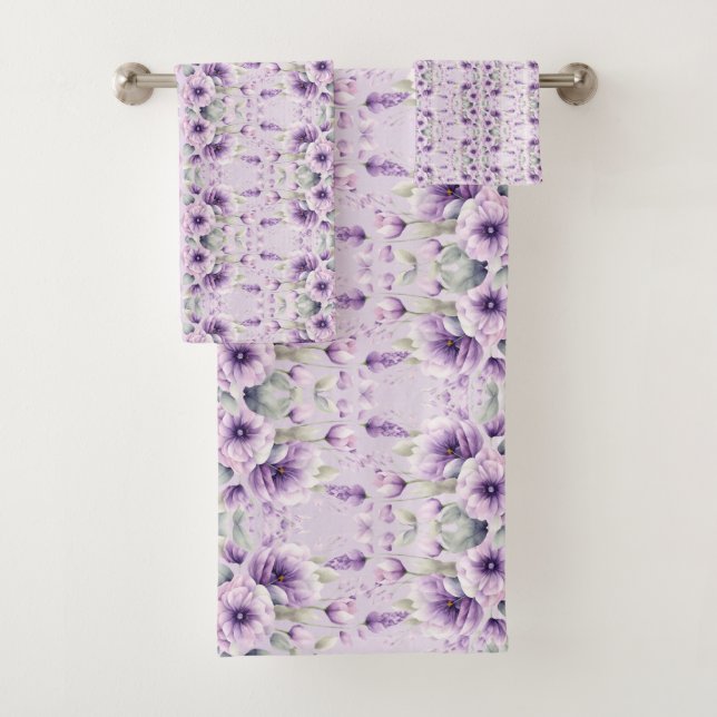 Watercolor Purple Floral Towel Set (Insitu)