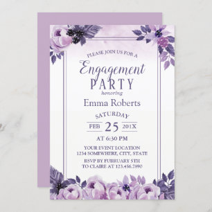 Watercolor Purple Floral Wedding Engagement Party Invitation