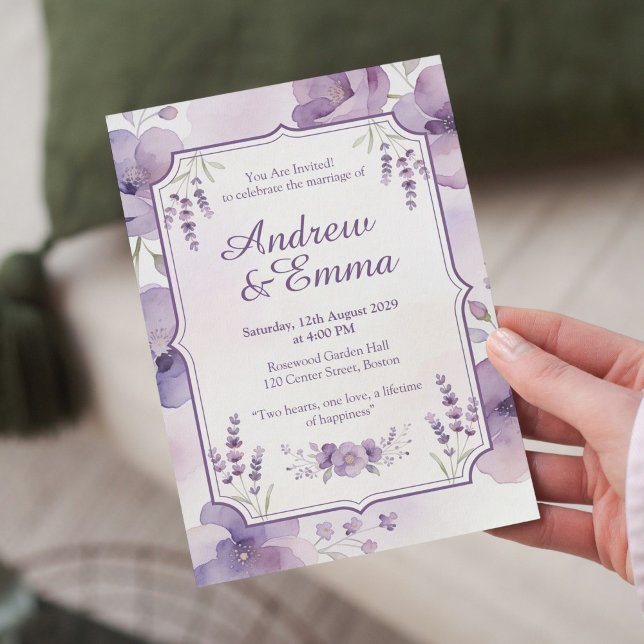 Watercolor Purple Floral Wedding Invitation (Creator Uploaded)