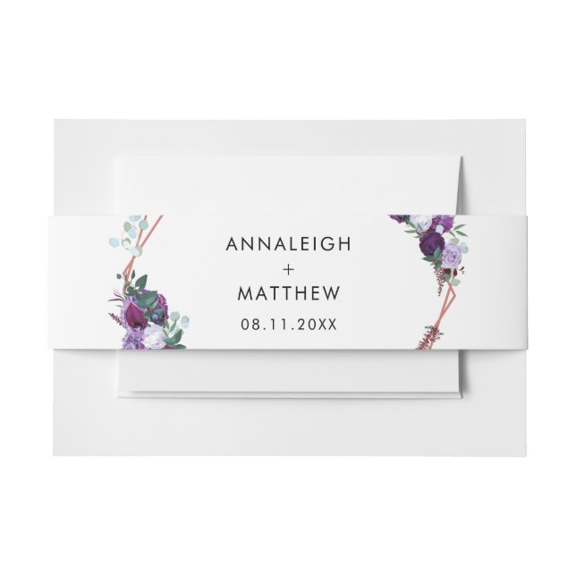 Watercolor Purple Floral Wedding Invitation Belly Band (Front Example)