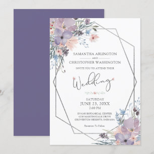 Watercolor Purple Floral Wildflowers Geometric Invitation