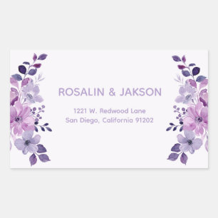 Watercolor purple flower bouquet address label