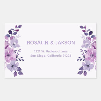 Watercolor purple flower bouquet address label
